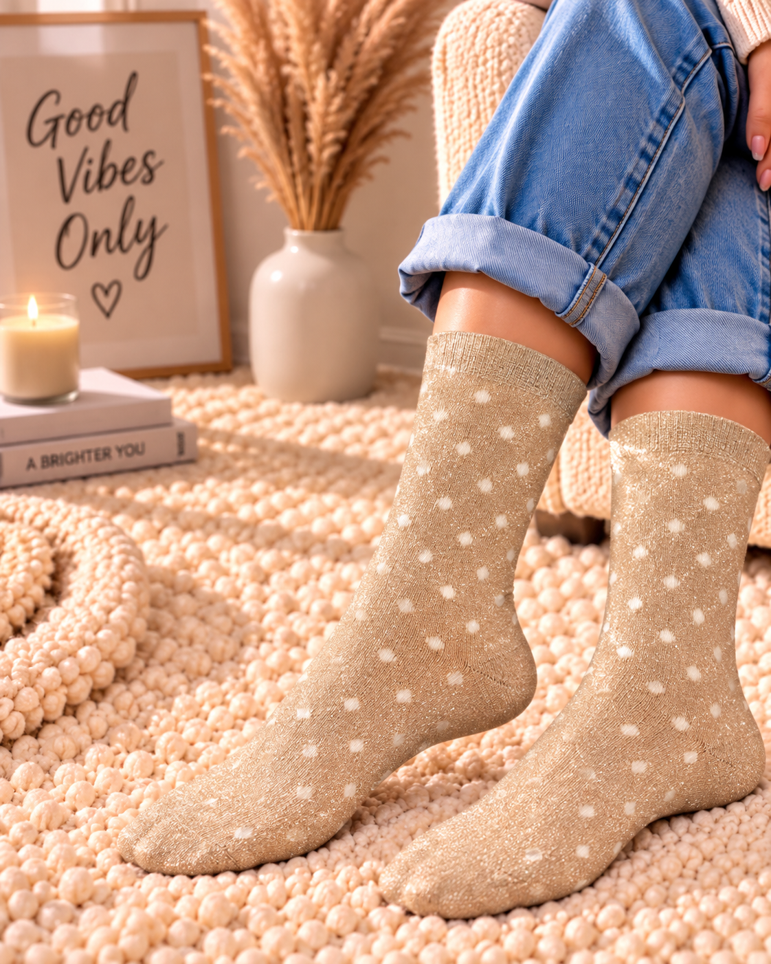 Chaussette Sebby Beige à pois - Pieces