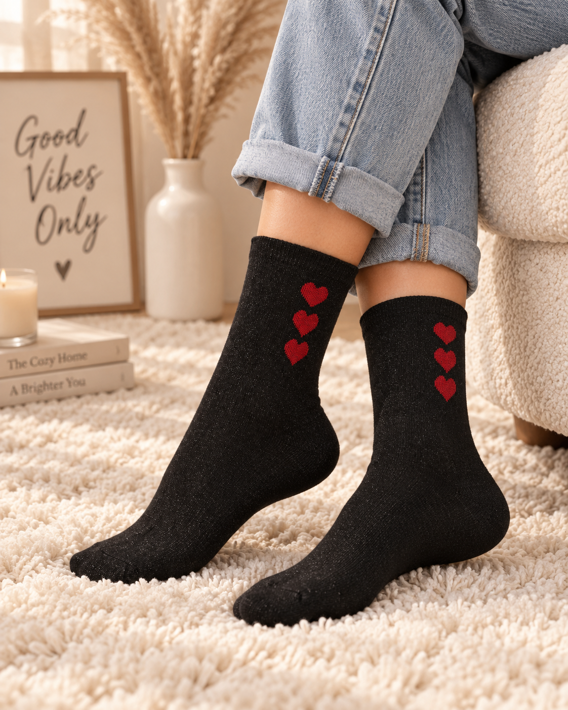 Chausettes Nolia Noir / Rouge - Pieces