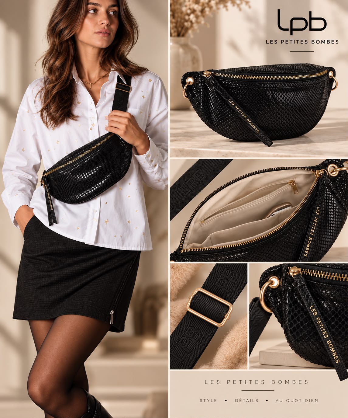 Sac Banane Maina Noir Python - LPB